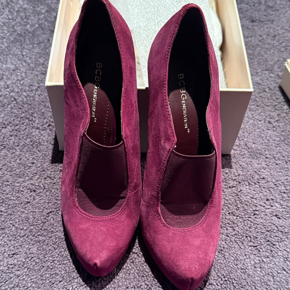 BCBG Deep Red Suede Heels